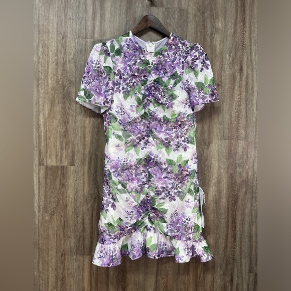 Dress the Population Purple CHANDLER SHORT-SLEEVE LACE MINI DRESS - Picture 2 of 9